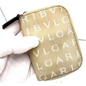 BVLGARI Logo Mania 6 Ring Key Case Canvas Leather Zip around 3BM0044 Bulgai